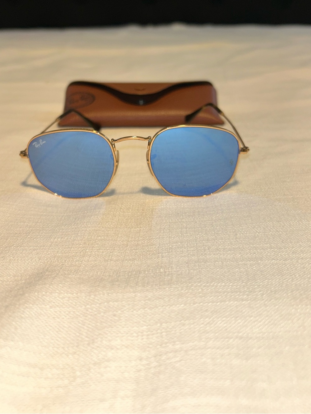 Ray-Ban Hexagonal Sunglasses RB3548N 001/90 Arista Gold with Blue Size 51-21